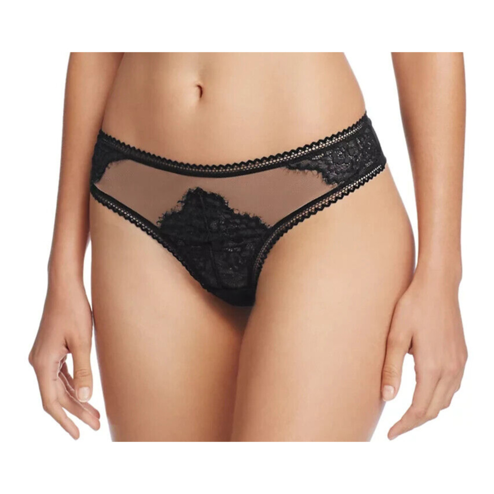 Thistle and Spire Eyelash Mirage Thong Womens XL Black Lace Sheer